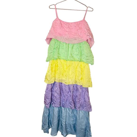 Olivia Ruben Cici Rainbow Multicolor Sleeveless Tiered Maxi Dress Size 8 - Picture 2 of 16